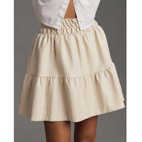 NWT Anthropologie The Somerset Mini Skirt: Faux Leather Edition Off-White XL - Picture 1 of 10
